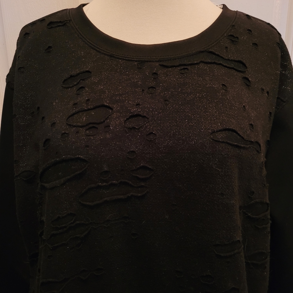 DKNY The Everywhere Sweatshirt Black Women's Size Large holes Thrasher Glitter